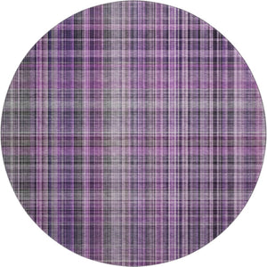 HomeRoots 8' Purple Plaid Round Rug - Washable, UV-Protected, Stain-Resistant, Perfect for Busy Homes & Patios 648289