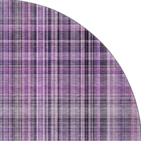 HomeRoots 8' Purple Plaid Round Rug - Washable, UV-Protected, Stain-Resistant, Perfect for Busy Homes & Patios 648289