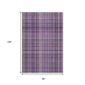 HomeRoots 8' X 10' Purple And Gray Plaid Washable Area Rug - UV Protected, Stain Resistant & Easy Care Solution 648290