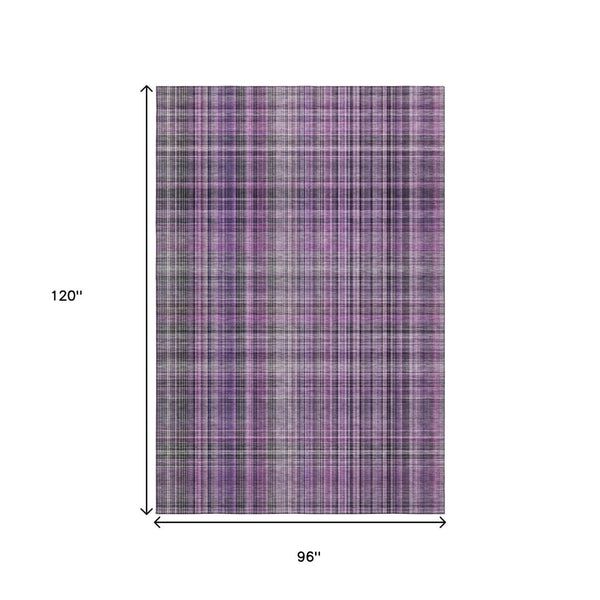 HomeRoots 8' X 10' Purple And Gray Plaid Washable Area Rug - UV Protected, Stain Resistant & Easy Care Solution 648290