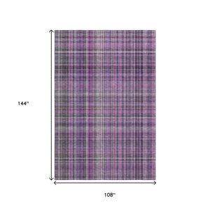 HomeRoots 9' X 12' Stylish Purple and Gray Plaid Washable Area Rug with UV Protection for High-Traffic Spaces 648291