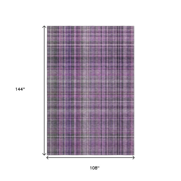 HomeRoots 9' X 12' Stylish Purple and Gray Plaid Washable Area Rug with UV Protection for High-Traffic Spaces 648291