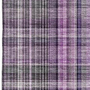 HomeRoots 9' X 12' Stylish Purple and Gray Plaid Washable Area Rug with UV Protection for High-Traffic Spaces 648291