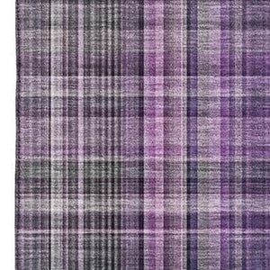 HomeRoots 9' X 12' Stylish Purple and Gray Plaid Washable Area Rug with UV Protection for High-Traffic Spaces 648291
