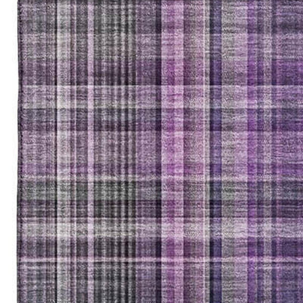HomeRoots 9' X 12' Stylish Purple and Gray Plaid Washable Area Rug with UV Protection for High-Traffic Spaces 648291