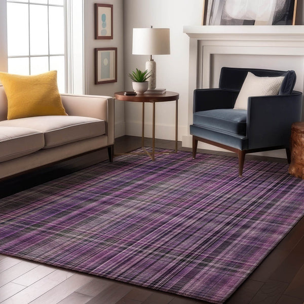 HomeRoots 10' X 14' Purple and Gray Plaid Washable Area Rug - UV Protected, Stain Resistant, Easy Care Design 648292