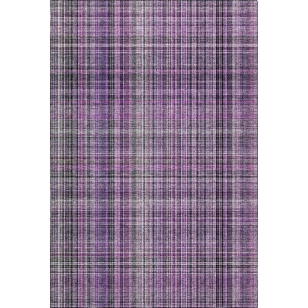 HomeRoots 10' X 14' Purple and Gray Plaid Washable Area Rug - UV Protected, Stain Resistant, Easy Care Design 648292