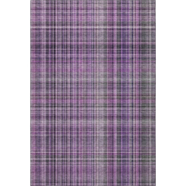 HomeRoots 10' X 14' Purple and Gray Plaid Washable Area Rug - UV Protected, Stain Resistant, Easy Care Design 648292