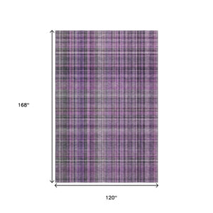 HomeRoots 10' X 14' Purple and Gray Plaid Washable Area Rug - UV Protected, Stain Resistant, Easy Care Design 648292