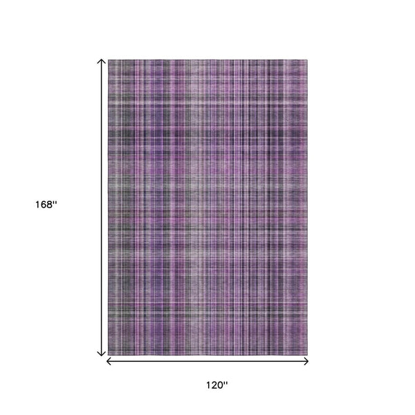 HomeRoots 10' X 14' Purple and Gray Plaid Washable Area Rug - UV Protected, Stain Resistant, Easy Care Design 648292