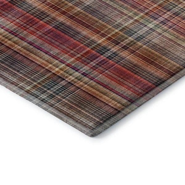 HomeRoots 8' Cozy Red Ivory and Gold Plaid Washable Round Rug with UV Protection - Perfect for High-Traffic Areas 648295