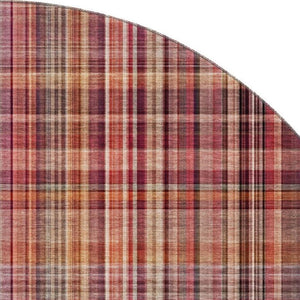 HomeRoots 8' Cozy Red Ivory and Gold Plaid Washable Round Rug with UV Protection - Perfect for High-Traffic Areas 648295
