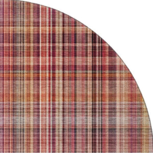 HomeRoots 8' Cozy Red Ivory and Gold Plaid Washable Round Rug with UV Protection - Perfect for High-Traffic Areas 648295