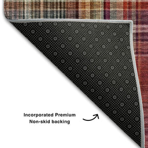 HomeRoots 8' X 10' Washable Red Ivory Gold Plaid Area Rug - Durable, Stain-Resistant, UV Protected & Stylish 648296