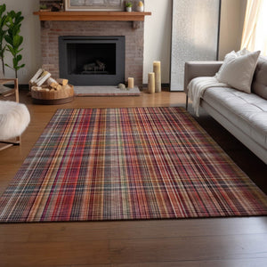 HomeRoots 8' X 10' Washable Red Ivory Gold Plaid Area Rug - Durable, Stain-Resistant, UV Protected & Stylish 648296