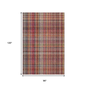 HomeRoots 8' X 10' Washable Red Ivory Gold Plaid Area Rug - Durable, Stain-Resistant, UV Protected & Stylish 648296
