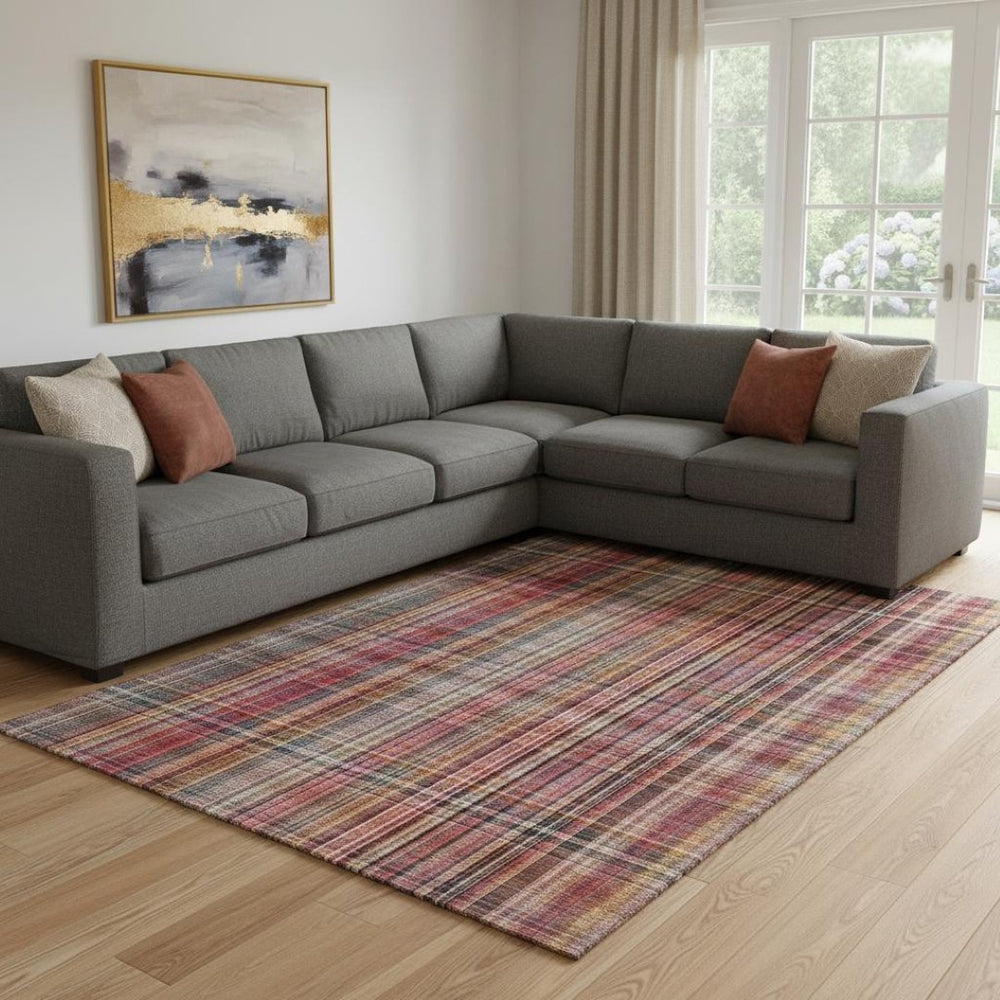 HomeRoots 8' X 10' Washable Red Ivory Gold Plaid Area Rug - Durable, Stain-Resistant, UV Protected & Stylish 648296