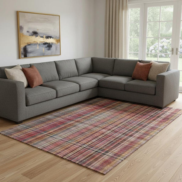 HomeRoots 8' X 10' Washable Red Ivory Gold Plaid Area Rug - Durable, Stain-Resistant, UV Protected & Stylish 648296