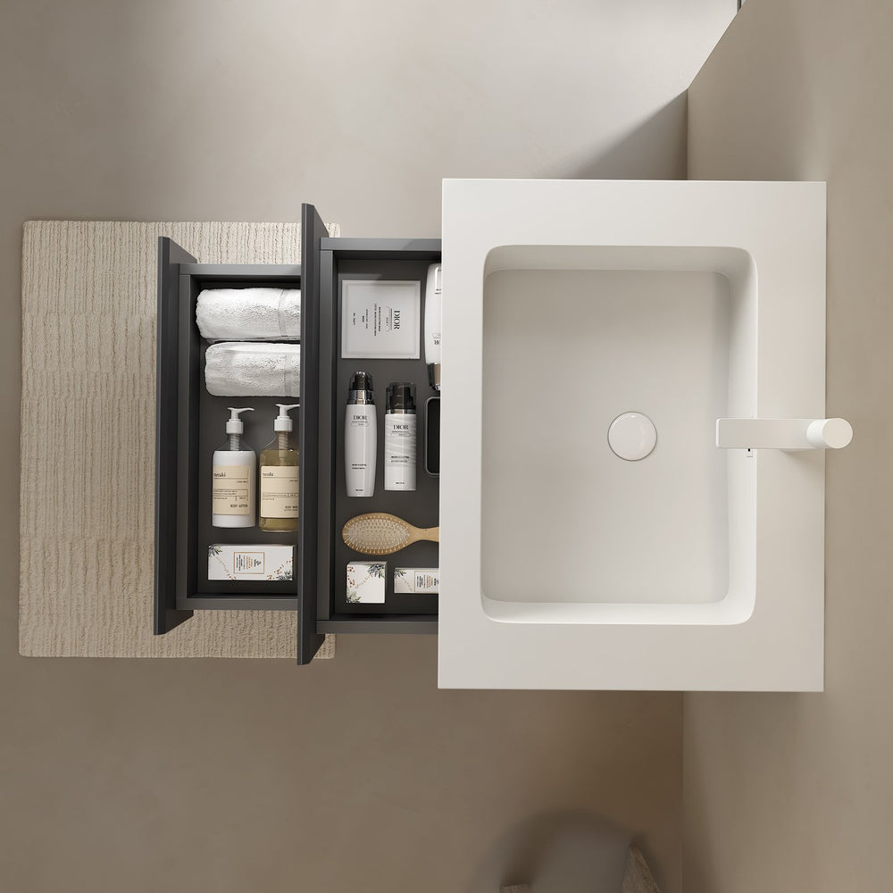 English Elm 24" Solid Surface Integrated Basin Glossy White with Overflow & Pre-Drilled Faucet Hole, Durable Finish W2615P200074