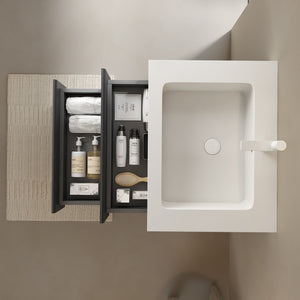 English Elm 24" Solid Surface Integrated Basin Glossy White with Overflow & Pre-Drilled Faucet Hole, Durable Finish W2615P200074