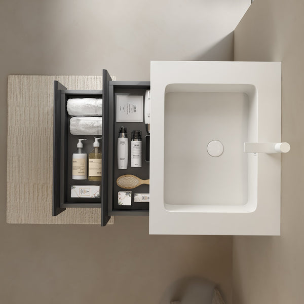 English Elm 24" Solid Surface Integrated Basin Glossy White with Overflow & Pre-Drilled Faucet Hole, Durable Finish W2615P200074