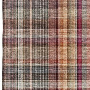 HomeRoots 9' X 12' Red Ivory Gold Plaid Area Rug - Durable, Stain Resistant, UV Protected for High Traffic Spaces 648297