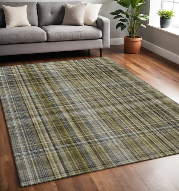 HomeRoots 5' X 8' Taupe & Coffee Plaid Washable Area Rug with UV Protection – Stylish, Stain-Resistant & Durable! 648300