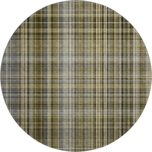 HomeRoots 8' Taupe and Coffee Plaid Washable Round Rug – Stylish, Durable, Stain-Resistant with UV Protection! 648301