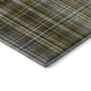 HomeRoots 8' Taupe and Coffee Plaid Washable Round Rug – Stylish, Durable, Stain-Resistant with UV Protection! 648301