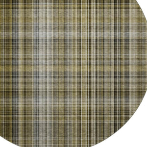 HomeRoots 8' Taupe and Coffee Plaid Washable Round Rug – Stylish, Durable, Stain-Resistant with UV Protection! 648301
