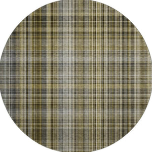 HomeRoots 8' Taupe and Coffee Plaid Washable Round Rug – Stylish, Durable, Stain-Resistant with UV Protection! 648301