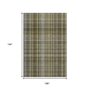 HomeRoots 9' X 12' Taupe and Coffee Plaid Area Rug – Washable, UV Protected, Ideal for Kids and Pets! 648303