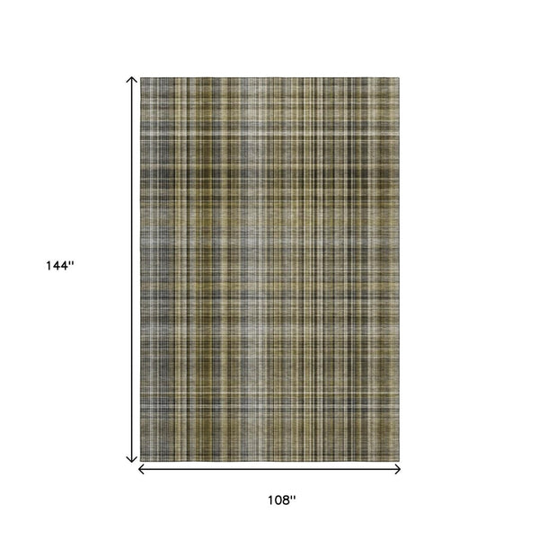 HomeRoots 9' X 12' Taupe and Coffee Plaid Area Rug – Washable, UV Protected, Ideal for Kids and Pets! 648303