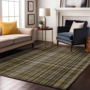 HomeRoots 10' Taupe & Coffee Plaid Washable Area Rug – Stylish, Durable, Stain-Resistant with UV Protection! 648304