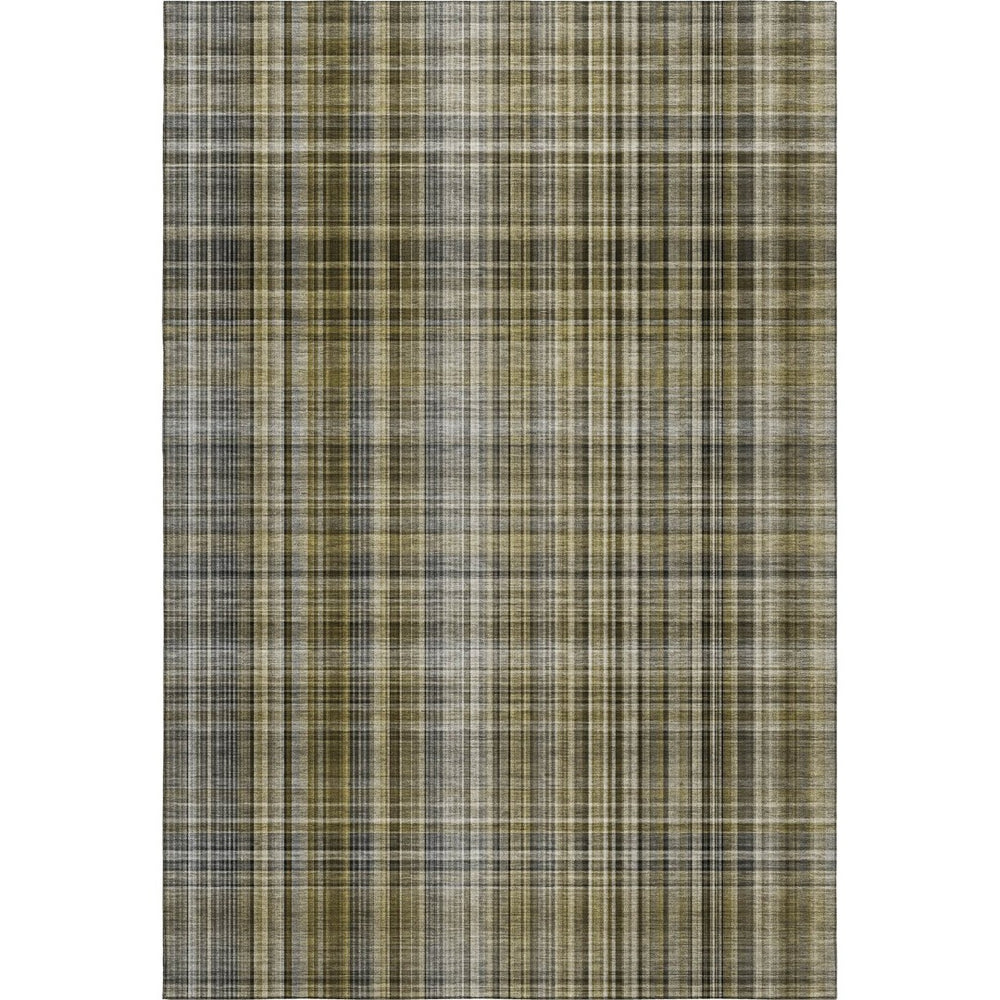 HomeRoots 10' Taupe & Coffee Plaid Washable Area Rug – Stylish, Durable, Stain-Resistant with UV Protection! 648304