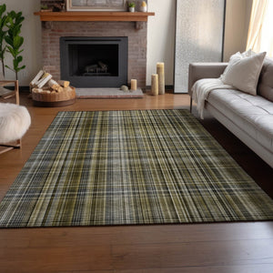 HomeRoots 10' Taupe & Coffee Plaid Washable Area Rug – Stylish, Durable, Stain-Resistant with UV Protection! 648304