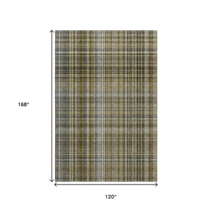 HomeRoots 10' Taupe & Coffee Plaid Washable Area Rug – Stylish, Durable, Stain-Resistant with UV Protection! 648304