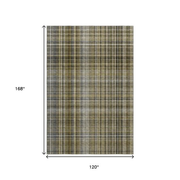 HomeRoots 10' Taupe & Coffee Plaid Washable Area Rug – Stylish, Durable, Stain-Resistant with UV Protection! 648304