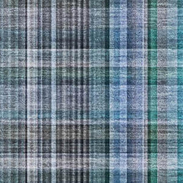 HomeRoots 5' X 8' Teal and Gray Plaid Area Rug - Washable, Stain Resistant, UV Protected for Busy Homes 648306
