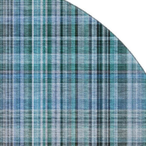 HomeRoots 8' Stylish Teal and Gray Plaid Washable Round Rug with UV Protection for Homes and Patios 648307