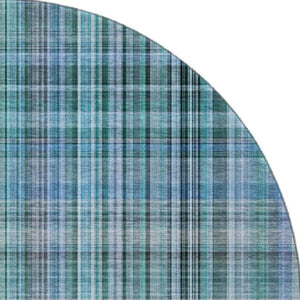 HomeRoots 8' Stylish Teal and Gray Plaid Washable Round Rug with UV Protection for Homes and Patios 648307