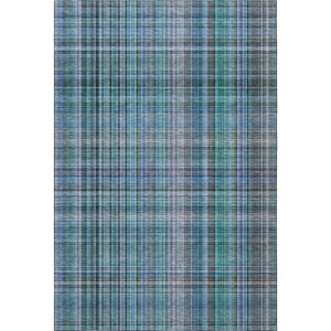 HomeRoots 8' X 10' Teal and Gray Plaid Area Rug - Durable, Washable, UV Protected for Family & Pet Homes 648308