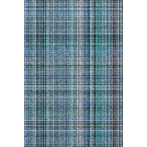 HomeRoots 8' X 10' Teal and Gray Plaid Area Rug - Durable, Washable, UV Protected for Family & Pet Homes 648308