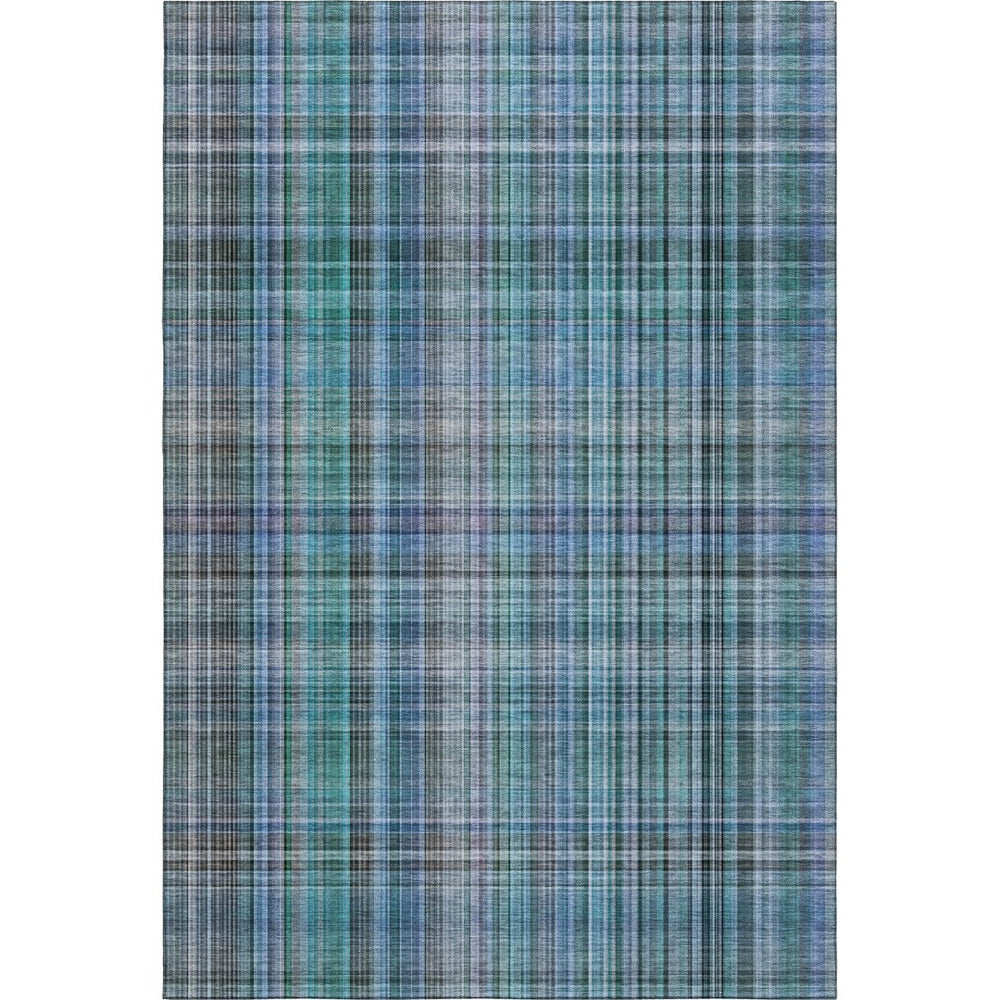 HomeRoots 9' X 12' Teal and Gray Plaid Area Rug - Durable, Washable, UV Protected for Stylish Living Spaces 648309