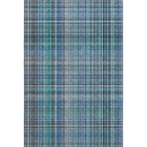 HomeRoots 9' X 12' Teal and Gray Plaid Area Rug - Durable, Washable, UV Protected for Stylish Living Spaces 648309