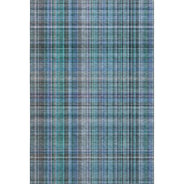 HomeRoots 9' X 12' Teal and Gray Plaid Area Rug - Durable, Washable, UV Protected for Stylish Living Spaces 648309