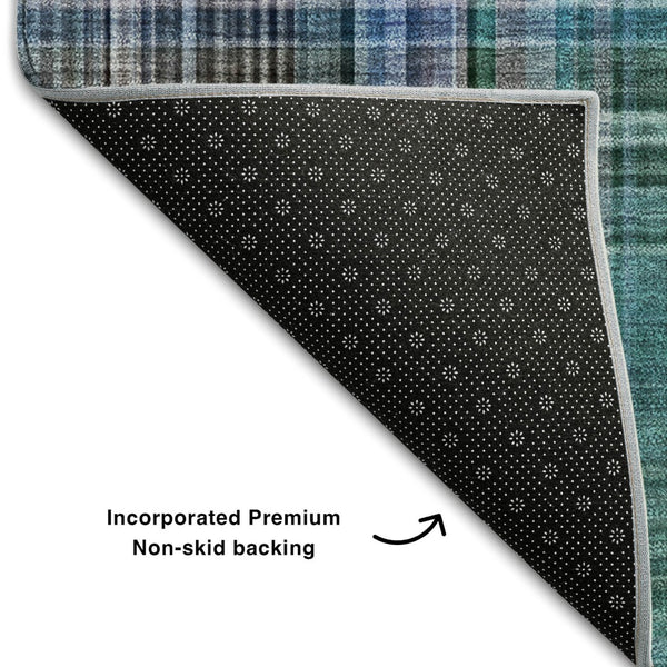 HomeRoots 9' X 12' Teal and Gray Plaid Area Rug - Durable, Washable, UV Protected for Stylish Living Spaces 648309