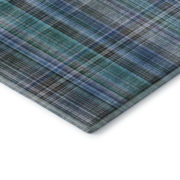 HomeRoots 9' X 12' Teal and Gray Plaid Area Rug - Durable, Washable, UV Protected for Stylish Living Spaces 648309