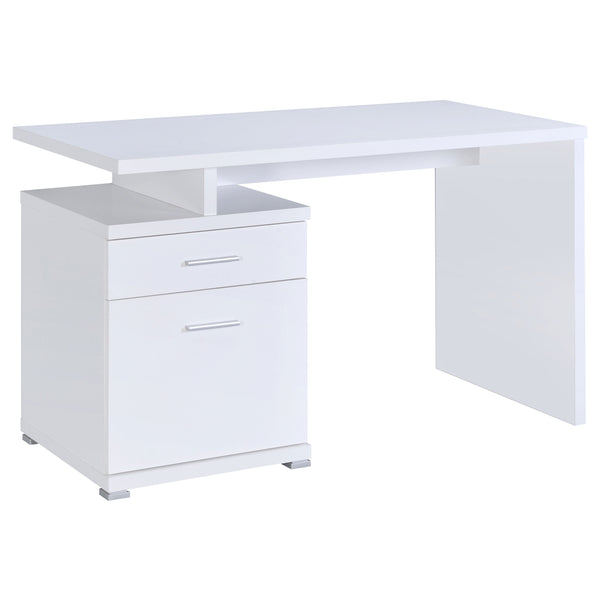 English Elm 1pc Contemporary Sleek Desk 47.25" Compact Home Office Table with Reversible Drawer and File Storage White 50.75 L x 26 W x 5.91 H B011P362560