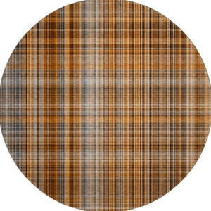 HomeRoots 8' Terra Cotta & Gray Plaid Washable Round Rug with UV Protection for Cozy, Stylish Living Spaces 648313